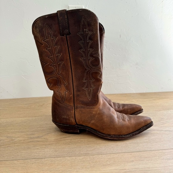 Code West Western Brown Leather Snip Toe Boots - Picture 3 of 6